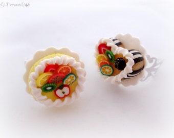 Fruit cake ring, polymer clay jewelry, minature sweet ring, kawaii teen girl gift