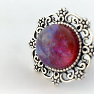 Dragon&#39;s breath victorian gothic ring, mexican opal round ring, dark fantasy jewelry