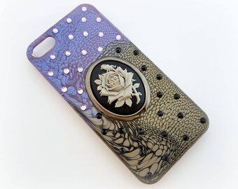 Gothic rose deco phone case, black purple spooky gothic phone case, rose cameo phone case