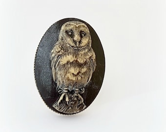 Silver owl ring, owl cameo ring, gothic fantasy unisex ring