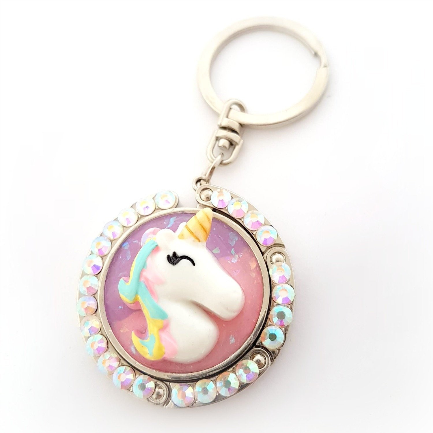 Unicorn shaker purse clip keychain purple gift for her