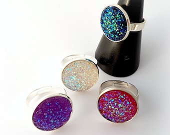 Rainbow druzy ring, cute resin ring, gift for her