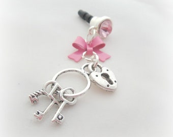 Key to your heart iPhone dust plug charm, smartphone earphone jack charm, phone charm, planner charm