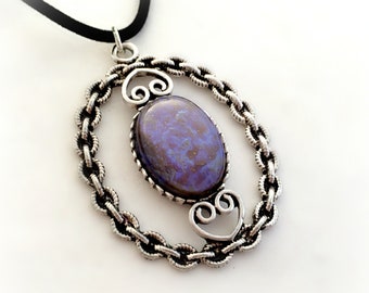 Tanzanite opal pendant, purple opal crystal necklace, gothic pendant