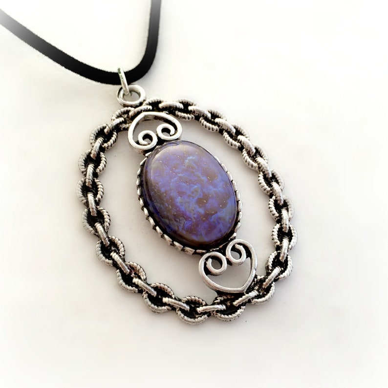 Tanzanite opal pendant, purple opal crystal necklace, gothic pendant image 1