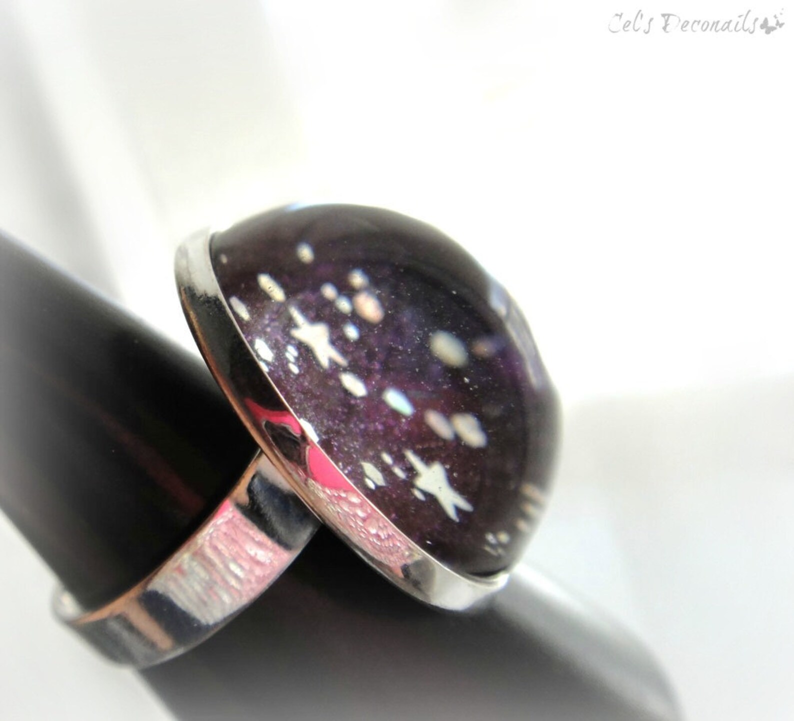 Purple Sky Glitter Ring, Universe Space Chunky Statement Ring, Gift for ...