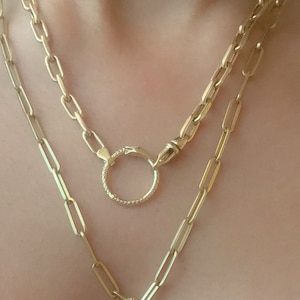 Snake 14K Solid Gold Enhancer Round Charm Pendant Lock, Large Size (Real 14K Solid Gold Snake Durable Connector for Multi Charms) In Stock!