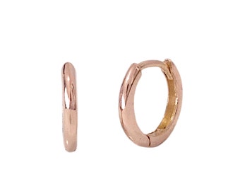 10mm x 7.5mm 14K Solid Gold Huggie Hinged Hoop Earrings (3/8&quot;) MED Sz (Cartilage Cuff, Helix, Lip, Nose, Septum Piercing)Pair or Single Hoop