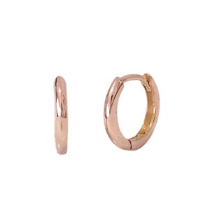 10mm x 7.5mm 14K Solid Gold Huggie Hinged Hoop Earrings (3/8") MED Sz (Cartilage Cuff, Helix, Lip, Nose, Septum Piercing)Pair or Single Hoop