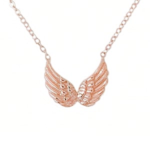 Double Wing 14K Solid Gold Necklace (Dainty Detailed Angel Wings Charm Pendant Adjustable Chain Necklace ~ Unique Memorial Gift Ideas)