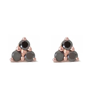 Black Diamond 14K Solid Gold Cluster Stud Earrings (Dainty Triple Trinity Mini Triangle Triple Dot Stud ~ Responsibly Sourced Real Diamonds)