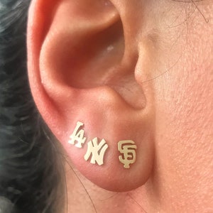 SF Logo 14K Solid Gold Stud Earring (Handmade San Francisco Initial Studs)(Single or Pair Earrings Push or Screw Backing)