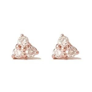 14K Solid Gold Triple Diamond Cluster Stud Earrings (Trinity Real Natural Diamonds){Single or Pair of Studs with Push or Screw Back Backing}