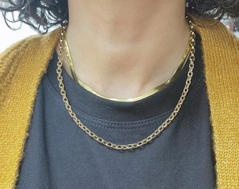 Rolo Chain 14K Solid Gold Necklace: Italian Flat Oval Link Chain for Everyday Wear; Layering Chain in Real 14K Yellow, White or Rose Gold
