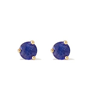 Blue Sapphire 14K Solid Gold Stud Earring {Round Cut 3mm Solitaire Martini Set Real Sapphire Gemstones}(avail as Single or Pair of Earrings)