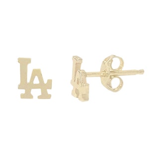LA 14 kt massief gouden stekers (Los Angeles-logostekers) (enkele of paar oorbellen met druk- of schroefbevestiging, geel-, wit- of roségoud)