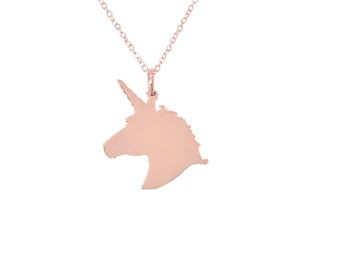 Unicorn Charm Necklace 14K Solid Gold, Engravable Personalize-able Detailed Unicorn Pendant, Also Available w/o Chain or on Adjustable Chain