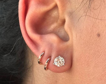 Small 14K Solid Gold Huggie Hinged Hoop Earrings, 9mm Outer x 6mm Inner Diameter (Cartilage, Helix, Rook, Septum, Tragus Piercings) (3/8&quot;)