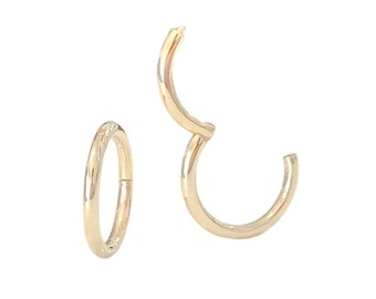 Endless Clicker 14K Solid Gold Huggie Hinged Hoop Round Earrings, 4 Size Options (Cartilage, Conch, Helix, Lip, Nose, Rook, Septum, Tragus)