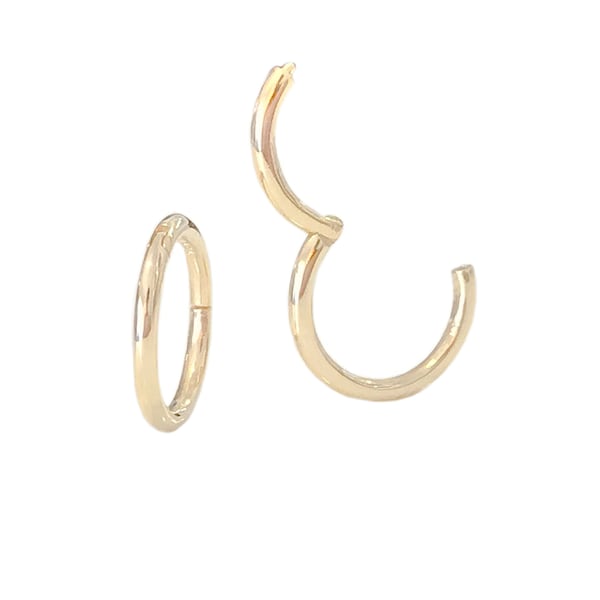 Endless Clicker 14K Solid Gold Huggie Hinged Hoop Round Earrings, 4 Size Options (Cartilage, Conch, Helix, Lip, Nose, Rook, Septum, Tragus)