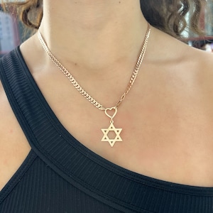 Star of David 14K Solid Gold Charm Pendant (High Shine Finish Classic Large Size Unisex Jewish Star Sign Symbol Charm Pendant)