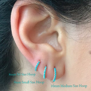 Turquoise 14K Solid Gold Huggie Hinged Hoop Earring Pavé Cuff, 9mm Outer x 6mm Inner Diameter ~ Small Size (Cartilage Piercing) In Stock!!!