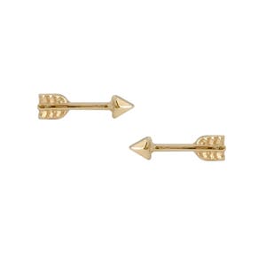 14K massief gouden pijlstekers {sierlijke unieke echt gouden kleine boog en pijlen verkrijgbaar als enkelvoudig of paar met push-back of schroefback-backing}