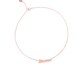 Mama 14K Solid Gold Ankle Bracelet / Anklet ~ Script Font Style Nameplate Charm in Yellow, White or Rose Gold New Mom Push Present Gift Idea