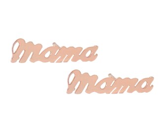 Script Font "Mama" 14K Solid Gold Stud Earring (Avail as Single or Pair of Studs) (Cute Gift Ideas for New Moms, Push Present Gift Ideas)