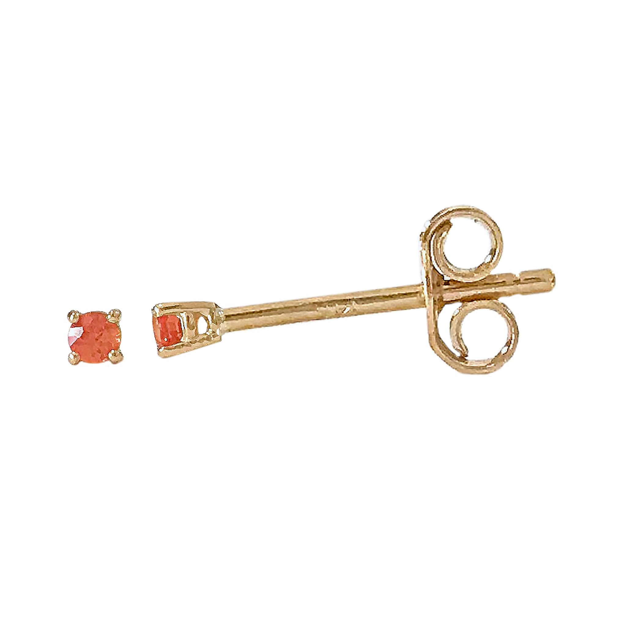 1mm Orange Sapphire 14K Solid Gold 4 Prong Solitaire Stud Earring {Single or Pair of Studs w Push or Screw Back ~ Natural Real Sapphires}