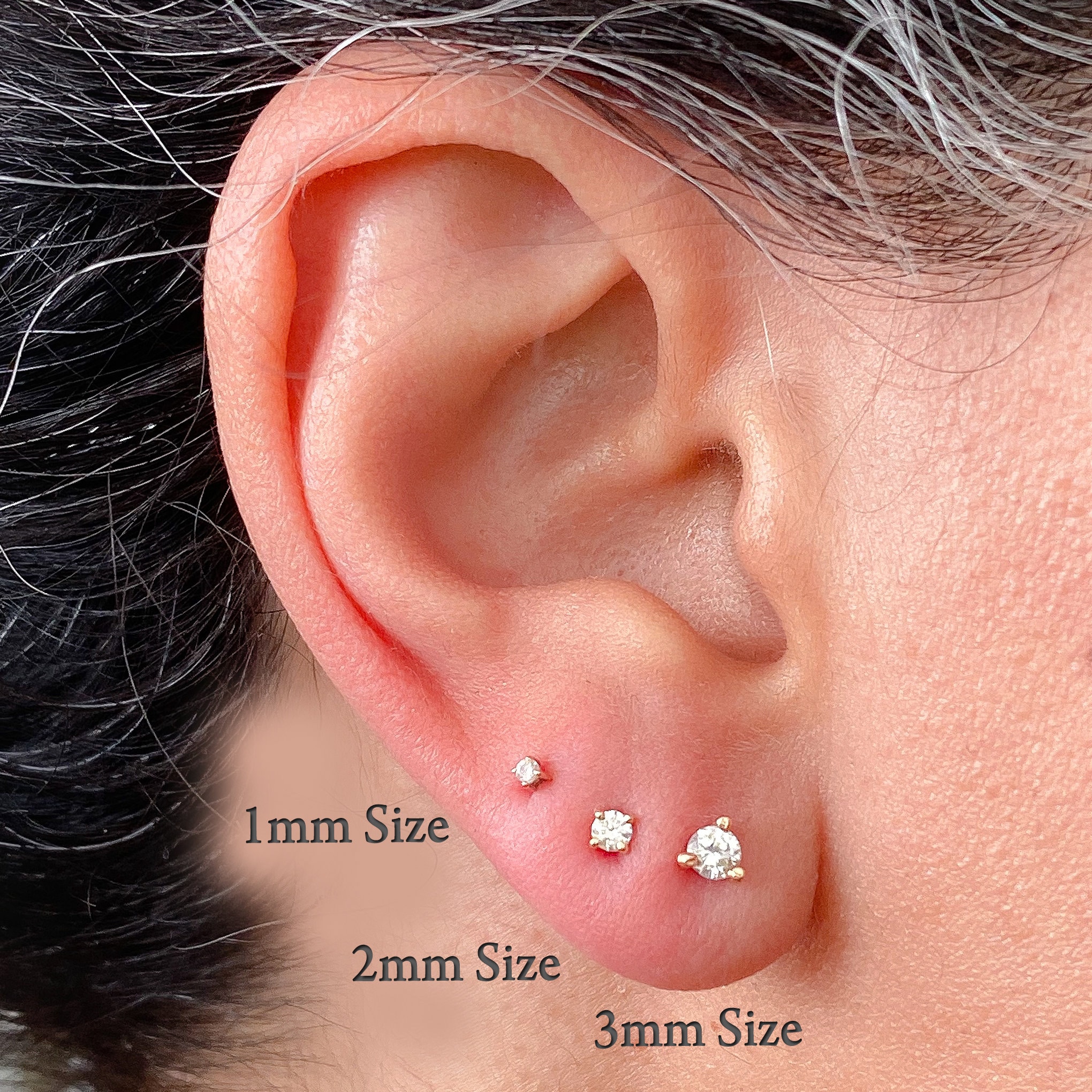 Diamond 3mm 14K Solid Gold Stud Earrings responsibly Sourced Real