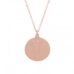 Zodiac Astrology Constellation Collection: GEMINI, 14K Solid Gold & Diamond Charm  Pendant Necklace {Responsibly Sourced Real Diamonds}
