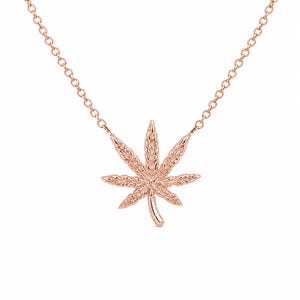 Marijuana 14K Solid Gold Pot Leaf Necklace (Small Tiny Dainty Boho Cannabis Plant Unisex Charm){Charm Pendant Also Available as Charm Alone}