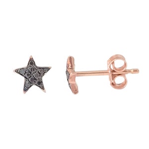 Black Diamond Star 14K Solid Gold Stud Earrings (Pavé XS Real Natural Black Diamonds) {Single or Pair of Studs with Push or Screw Backings}