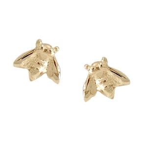 Bumblebee 14K Solid Gold Bee Stud Earrings (Detailed Unique Honeybees for Cartilage, Helix, Tragus Piercings){Bee Insect Real Gold Earrings)