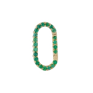 Emerald Elongated Oval 14K Solid Gold Enhancer Charm Pendant Lock ~ Large Size (Real Gem Durable Chain Connector Charm Holder Thick Links)