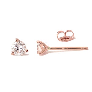 Diamond 3mm 14K Solid Gold Stud Earrings (Responsibly Sourced Real Diamonds Martini Set Solitaire) {as Pair or Single w Push or Screw Back}