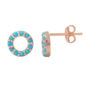Turkoois 14K massief gouden halo-stekers (echt turkoois enkele of paar studs met duw- of schroefrug) Cabochon edelsteen pavé