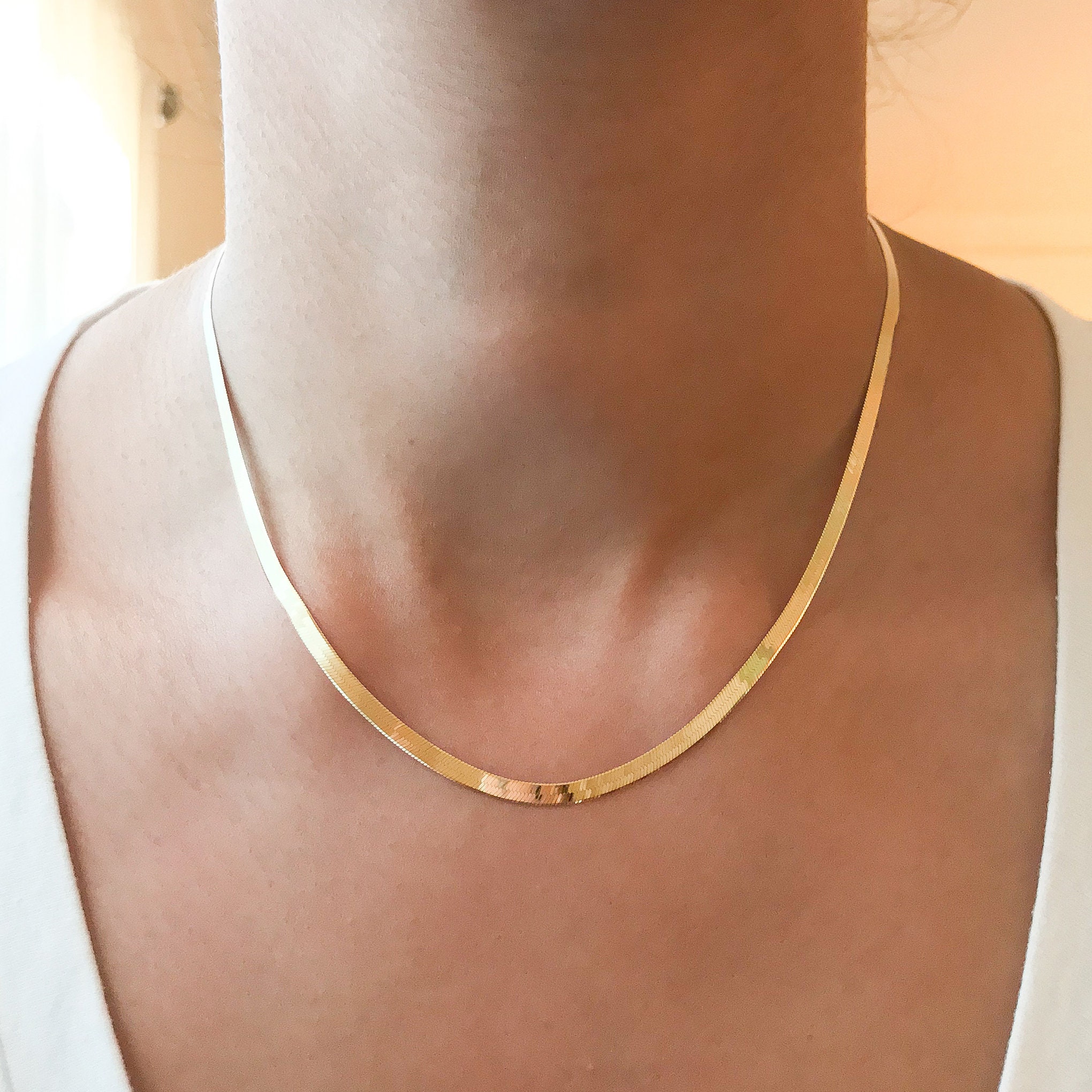 ヘリンボーン 14K ソリッド ゴールド チェーン ネックレス、幅 3 ヘリンボーン 14K ソリッド ゴールド チェーン ネックレス、幅 3