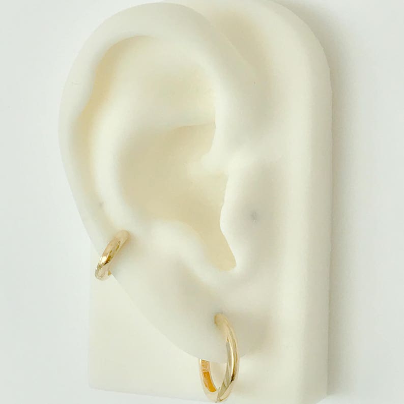 Thick 14K Solid Gold Huggie Hinged Hoop Earring Cuff, 10mm Outer x 6mm Inner Diameter (Cartilage, Helix, & 2nd Hole Piercings) image 9