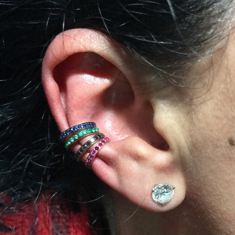 Ruby 14K Solid Gold Hoop Ear Cuff full Pavé Real Rubies Etsy