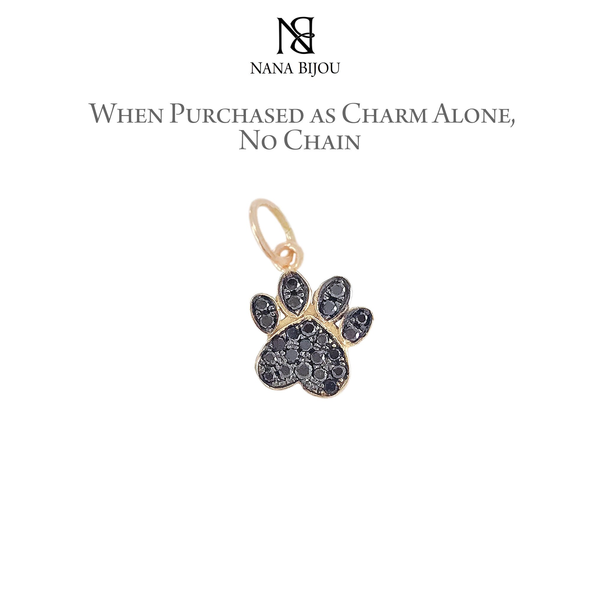 Black Diamond Paw Print 14K Solid Gold Necklace Small Size animal Pet Paw Pave Charm Pendant Necklace Avail as Charm Alone Gift Ideas Etsy