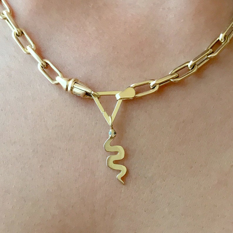 Triangle 14K Solid Gold Enhancer Charm Pendant Lock Real 14K Etsy