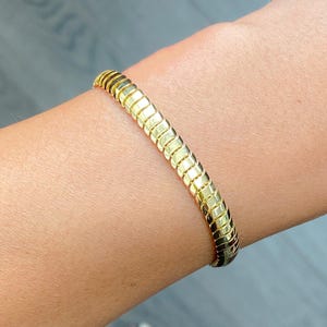 Thick Flat Cobra Link 14K Solid Gold Chain Link Bracelet (5.8mm Wide Classic Italian Chain Flat Link Bracelet, Everyday Wear Bracelets)