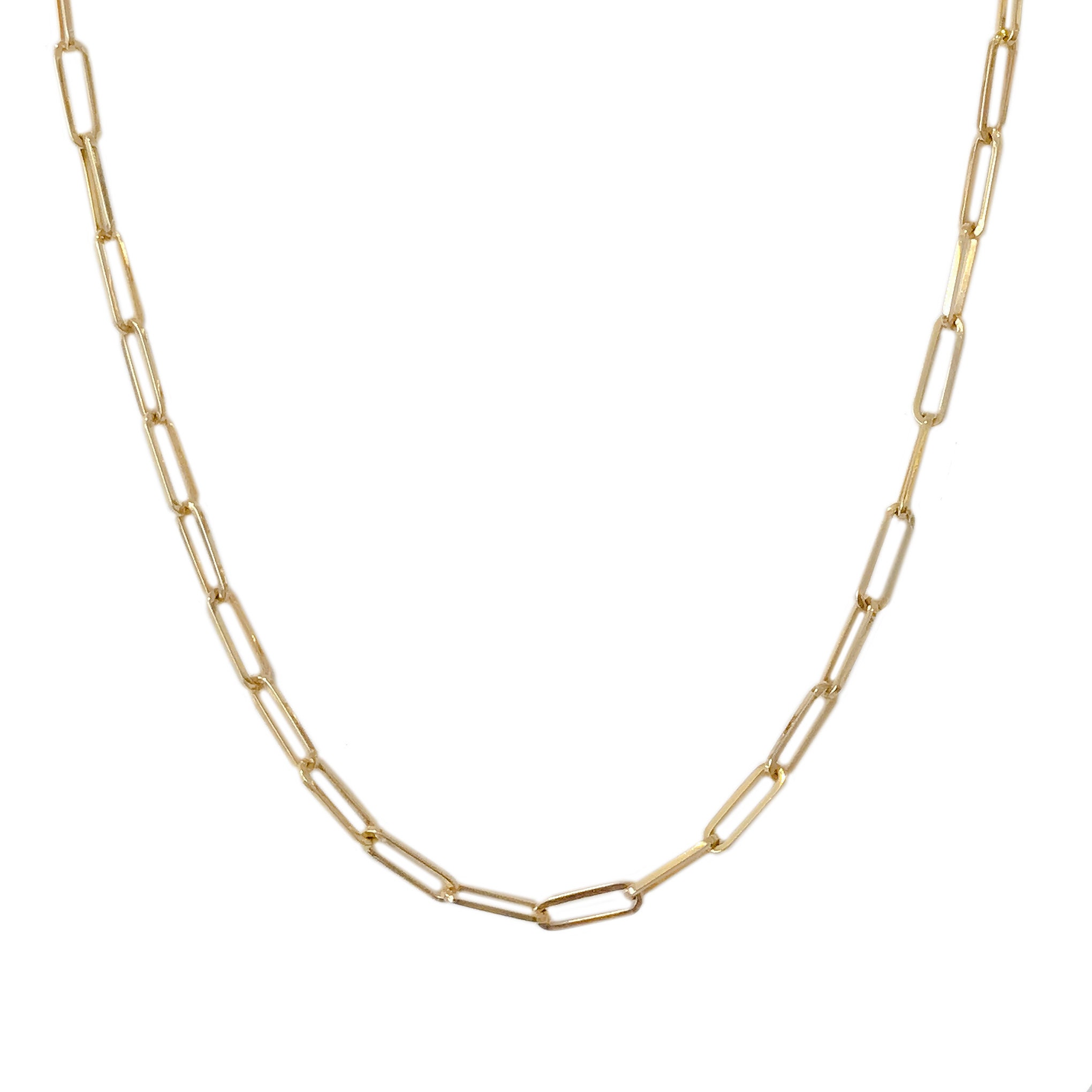 Thin Elongated Oval Link 14K Solid Gold Chain Link Necklace 