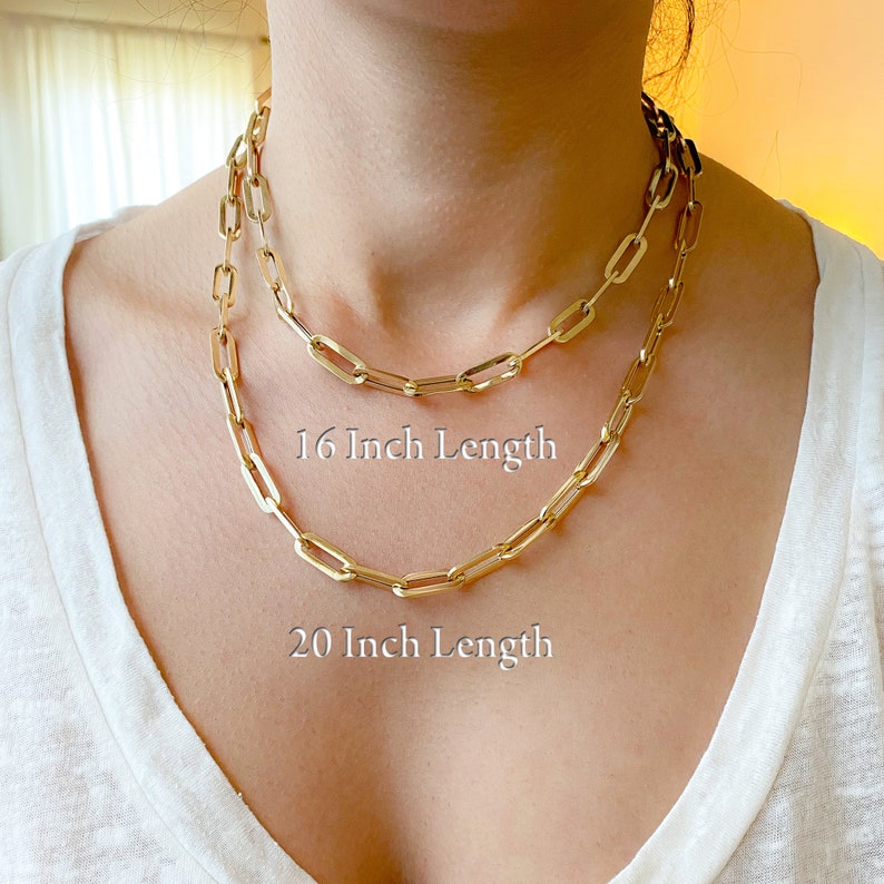 Thick Elongated Flat Oval Link 14K Solid Gold Chain Link Necklace, XL Size (Minimalist Layering Solid Gold Italian Paperclip Style Chain) image 8