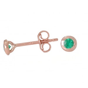 Smaragd 14K Solid Gold Runde Lünette Set Bolzen Solitär Ohrring, 2,5 mm {Erhältlich als Paar oder einzelner Ohrring als Push- oder Schraubverschluss}