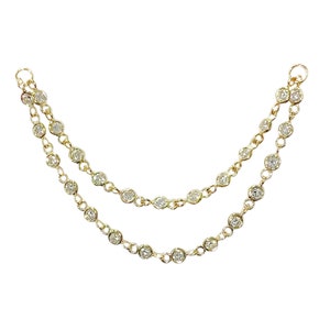 Diamond Double Chain 14K Solid Gold Convertible Dangle Earring Jacket (Front to Back Style Ear Charm Accessory){Yellow, White or Rose Gold}