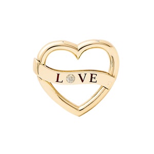 Dije con forma de corazón con candado con diamantes en oro macizo de 14 quilates y la palabra &quot;LOVE&quot; (cadena duradera de oro macizo de 14 quilates con diamantes reales y conector doble para múltiples colgantes)