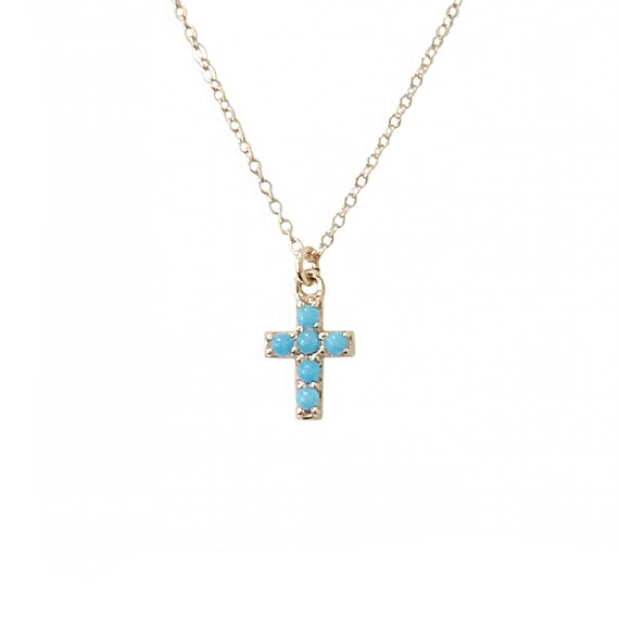 Dainty Cross Necklace - Turquoise Dainty Cross Necklace - Turquoise